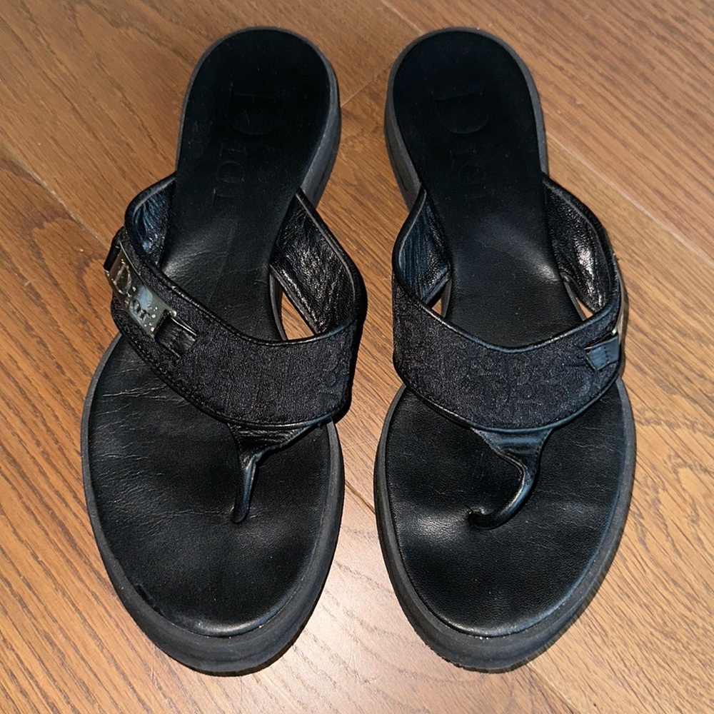 Christian Dior Diorissmo Black Logo Platform Flip Flops Flop Sandals